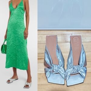 NWT Ganni | Metallic Padded Sandals In Silver